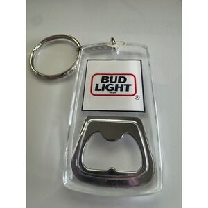 Vintage Bud Light Beer Bottle Opener Keychain Clear Acrylic Rectangular Retro